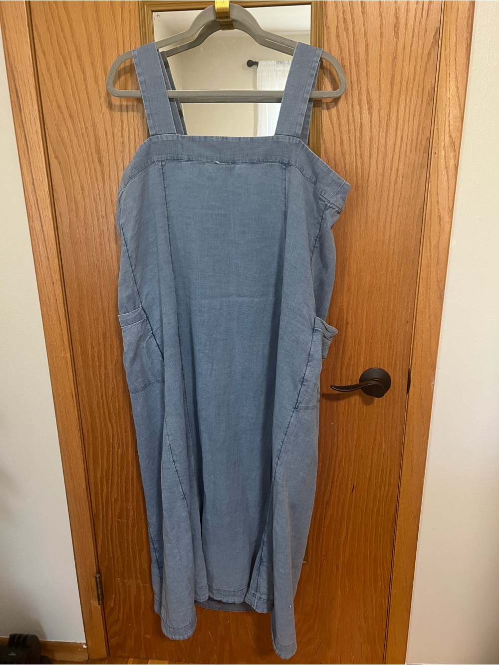 Casual Blue Maxi Pinafore Dress with Wide Straps 100% Cotton